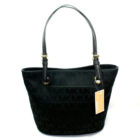 michael kors signature tote with red straps|Michael Kors black signature handbag.